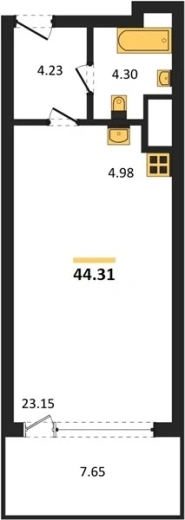 Апартаменты Студия 44.31 кв. м