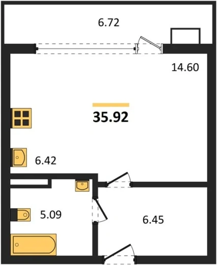 Квартира Студия 35.92 кв. м