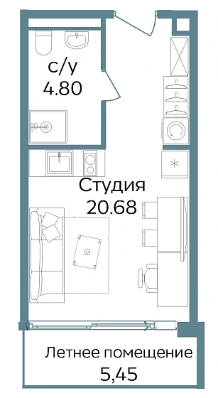 Апартаменты 1-комн. 30.93 кв. м