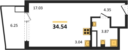 Апартаменты 1-комн. 34.54 кв. м