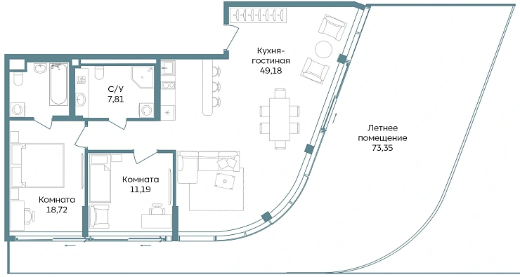 Апартаменты 3-комн. 160.25 кв. м