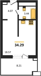 Апартаменты Студия 34.29 кв. м