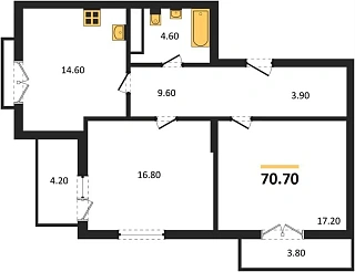 Квартира 2-комн. 70.7 кв. м