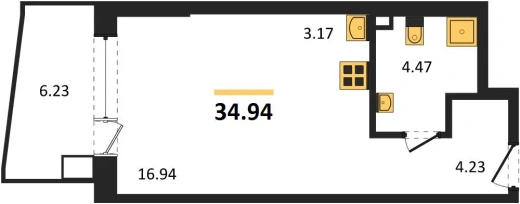 Апартаменты 1-комн. 34.94 кв. м