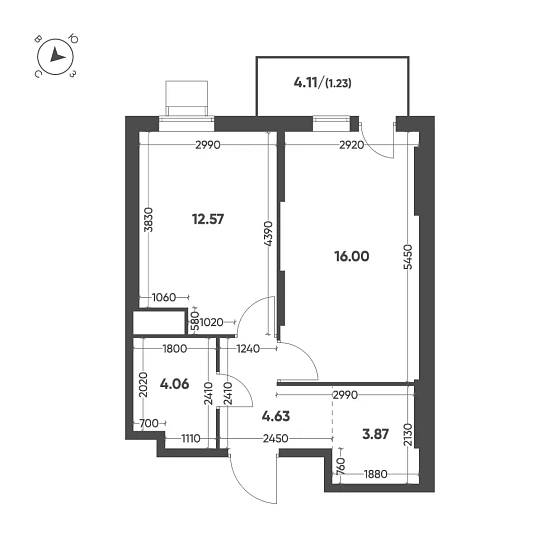 Квартира 1-комн. 42.36 кв. м