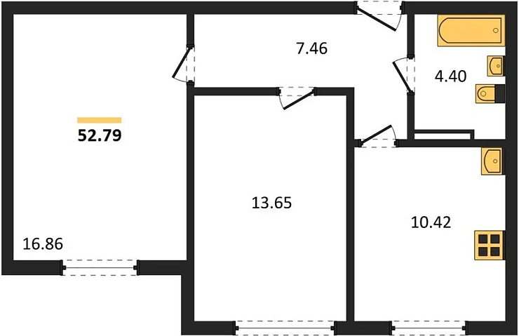 Квартира 2-комн. 52.79 кв. м