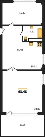 Апартаменты 2-комн. 93.48 кв. м