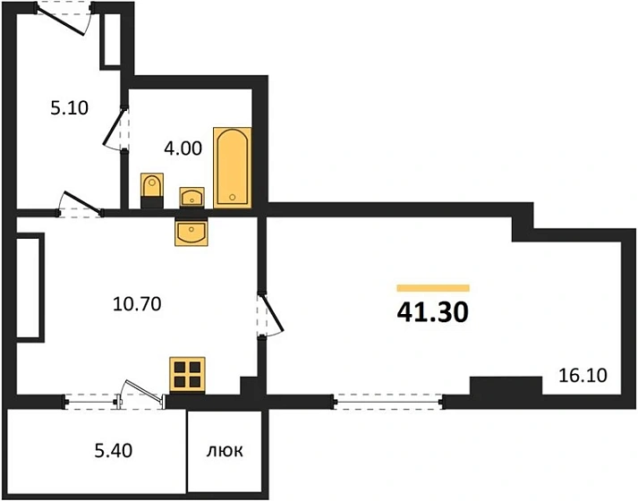 Квартира Студия 41.3 кв. м