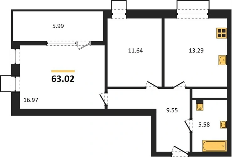 Квартира 2-комн. 63.02 кв. м