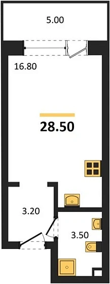 Апартаменты Студия 28.5 кв. м