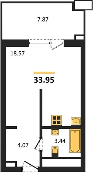 Апартаменты Студия 33.95 кв. м