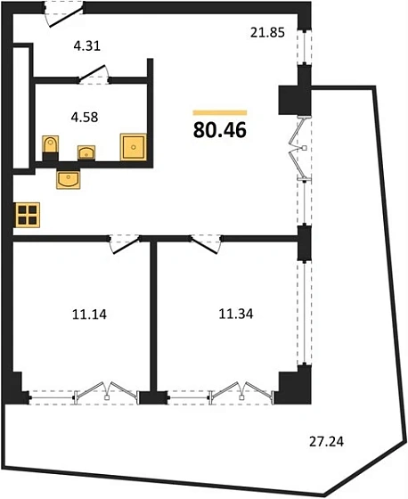 Апартаменты 2-комн. 80.74 кв. м