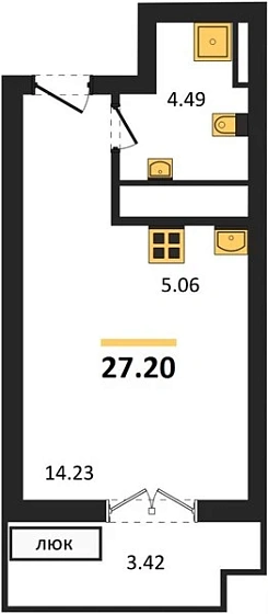Квартира Студия 27.2 кв. м
