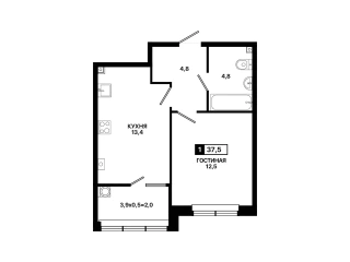 Квартира 1-комн. 37.5 кв. м
