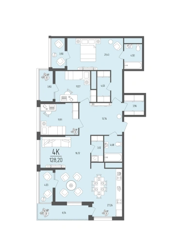 Квартира 4-комн. 128.2 кв. м