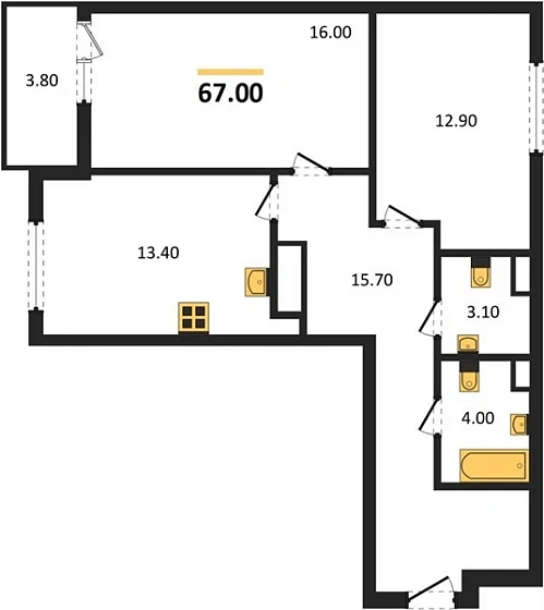 Квартира 2-комн. 67 кв. м
