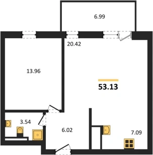 Квартира 2-комн. 53.13 кв. м