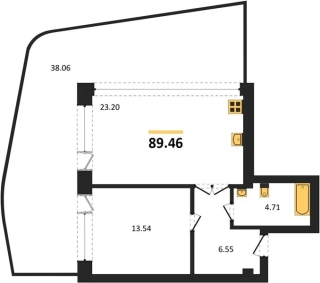 Апартаменты 1-комн. 89.46 кв. м
