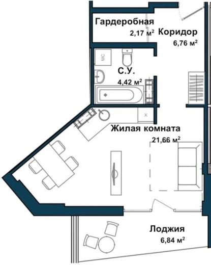Апартаменты Студия 40.9 кв. м