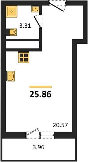 Квартира Студия 25.86 кв. м