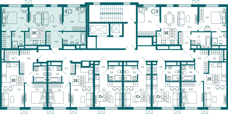 Квартира 2-комн. 56.7 кв.м