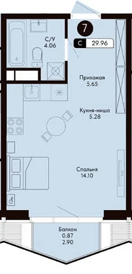 Квартира Студия 29.96 кв. м