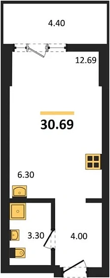 Квартира Студия 30.69 кв. м