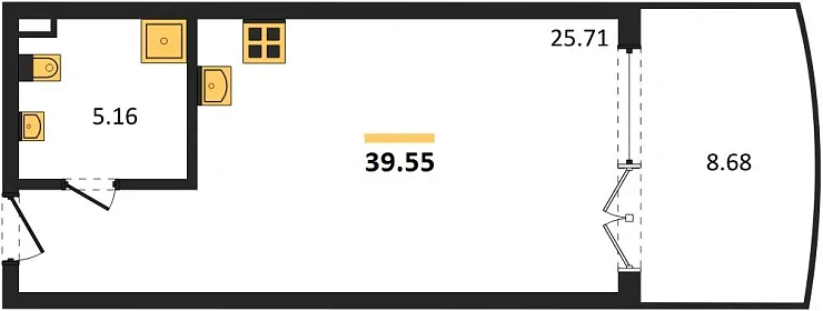 Апартаменты Студия 39.55 кв. м