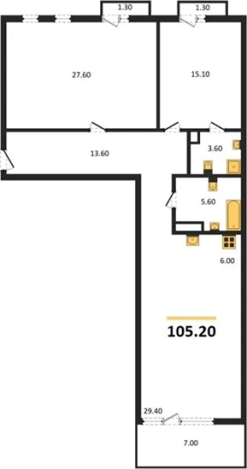 Квартира 2-комн. 105.1 кв. м