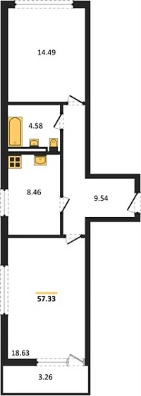 Квартира 2-комн. 58.96 кв. м