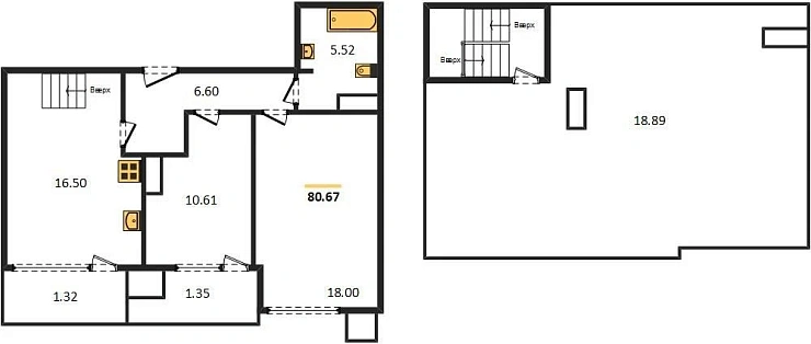 Квартира 2-комн. 80.67 кв. м