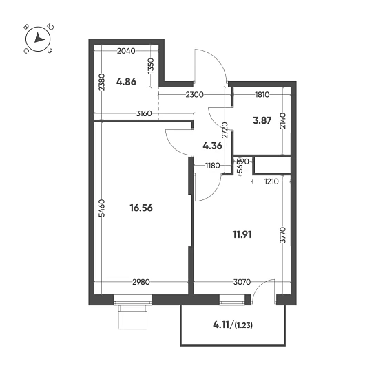 Квартира 1-комн. 42.79 кв. м