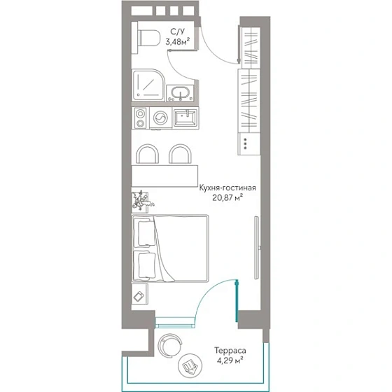 Квартира Студия 28.64 кв. м