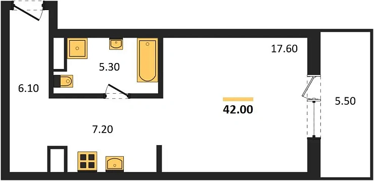 Квартира Студия 42 кв. м