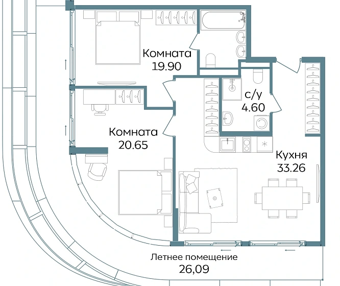 Апартаменты 3-комн. 104.5 кв. м