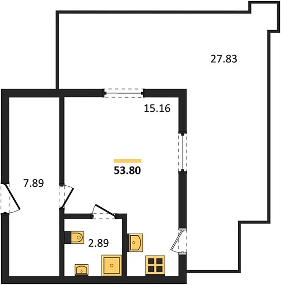 Апартаменты 1-комн. 53.8 кв. м