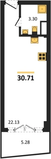 Апартаменты Студия 30.83 кв. м