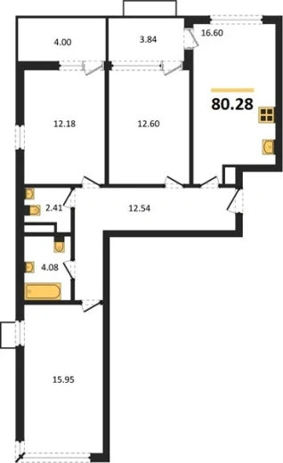 Квартира 3-комн. 80.28 кв. м