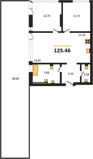 Квартира 3-комн. 125.46 кв. м