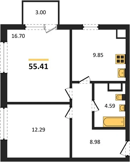 Квартира 2-комн. 55.41 кв. м