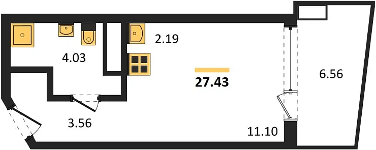 Апартаменты Студия 27.43 кв. м