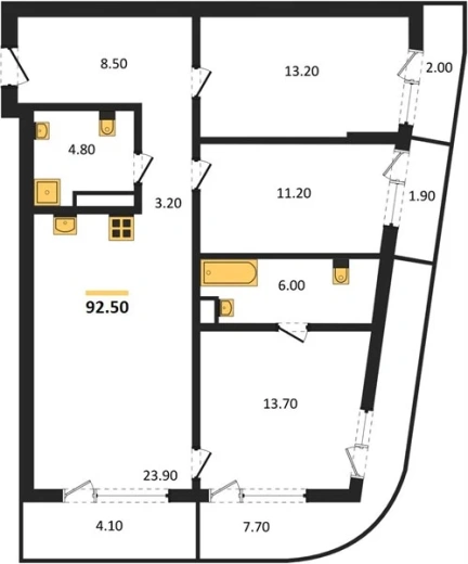 Квартира 3-комн. 92.5 кв. м