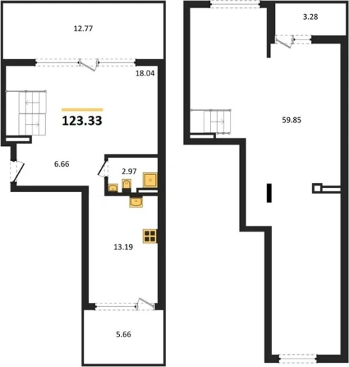 Квартира 1-комн. 123.33 кв. м