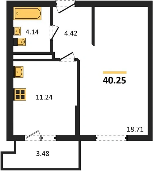 Квартира 1-комн. 38.6 кв. м
