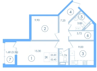 Квартира 2-комн. 49.7 кв. м