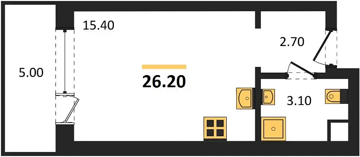 Апартаменты Студия 26.2 кв. м