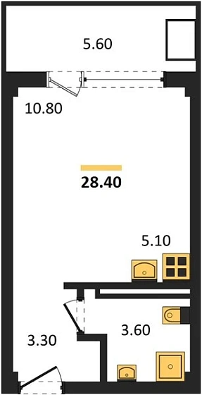 Апартаменты Студия 28.4 кв. м