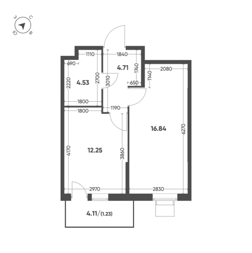 Квартира 1-комн. 39.56 кв. м