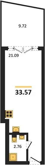 Апартаменты Студия 33.61 кв. м