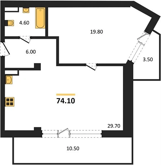 Апартаменты 2-комн. 74.1 кв. м